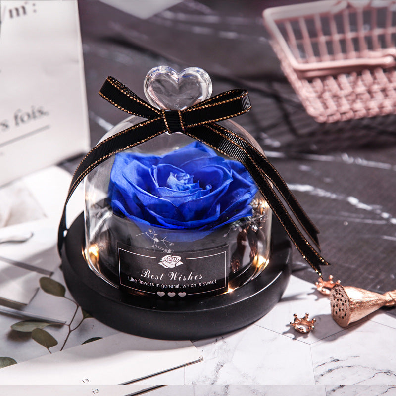 Everlasting flower glass cover single with lamp rose teacher's day gift for teacher creative gift cross-border manufacturer