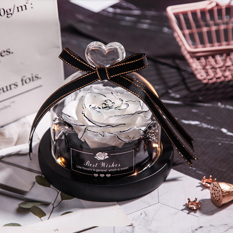 Everlasting flower glass cover single with lamp rose teacher's day gift for teacher creative gift cross-border manufacturer