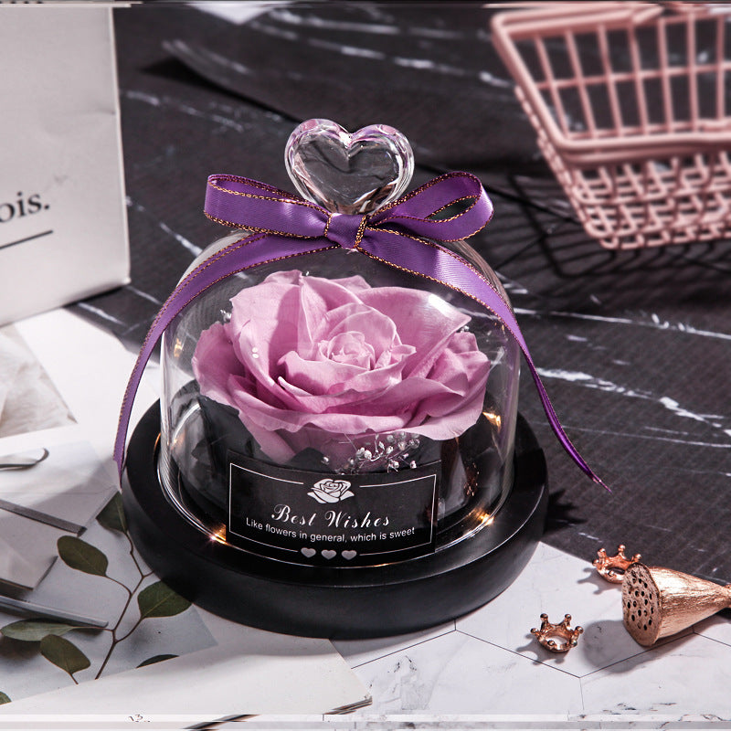 Everlasting flower glass cover single with lamp rose teacher's day gift for teacher creative gift cross-border manufacturer