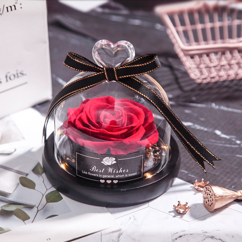 Everlasting flower glass cover single with lamp rose teacher's day gift for teacher creative gift cross-border manufacturer