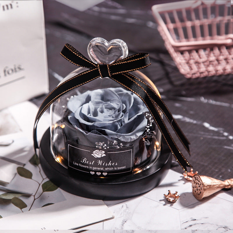 Everlasting flower glass cover single with lamp rose teacher's day gift for teacher creative gift cross-border manufacturer