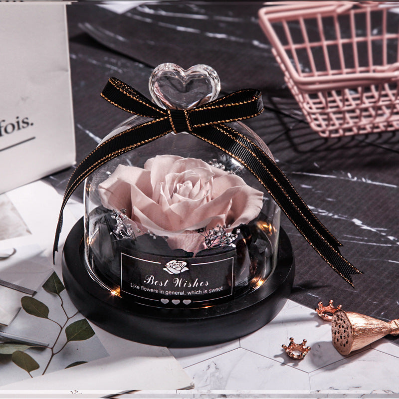 Everlasting flower glass cover single with lamp rose teacher's day gift for teacher creative gift cross-border manufacturer