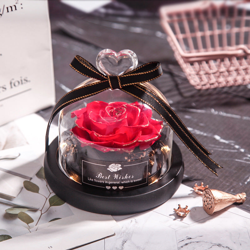 Everlasting flower glass cover single with lamp rose teacher's day gift for teacher creative gift cross-border manufacturer
