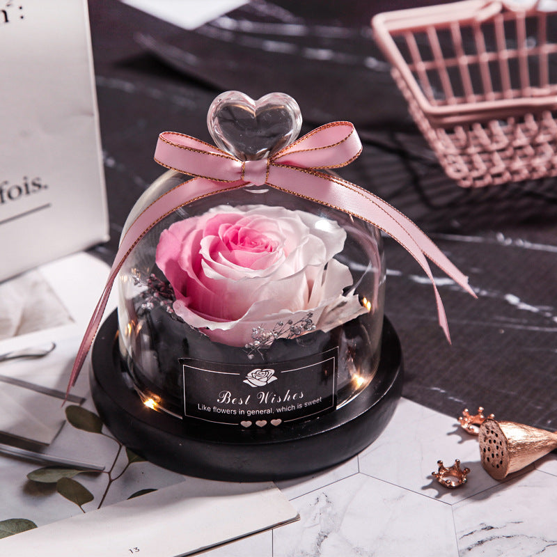 Everlasting flower glass cover single with lamp rose teacher's day gift for teacher creative gift cross-border manufacturer