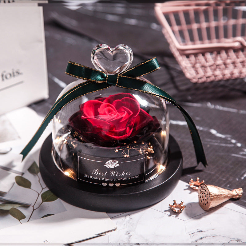 Everlasting flower glass cover single with lamp rose teacher's day gift for teacher creative gift cross-border manufacturer
