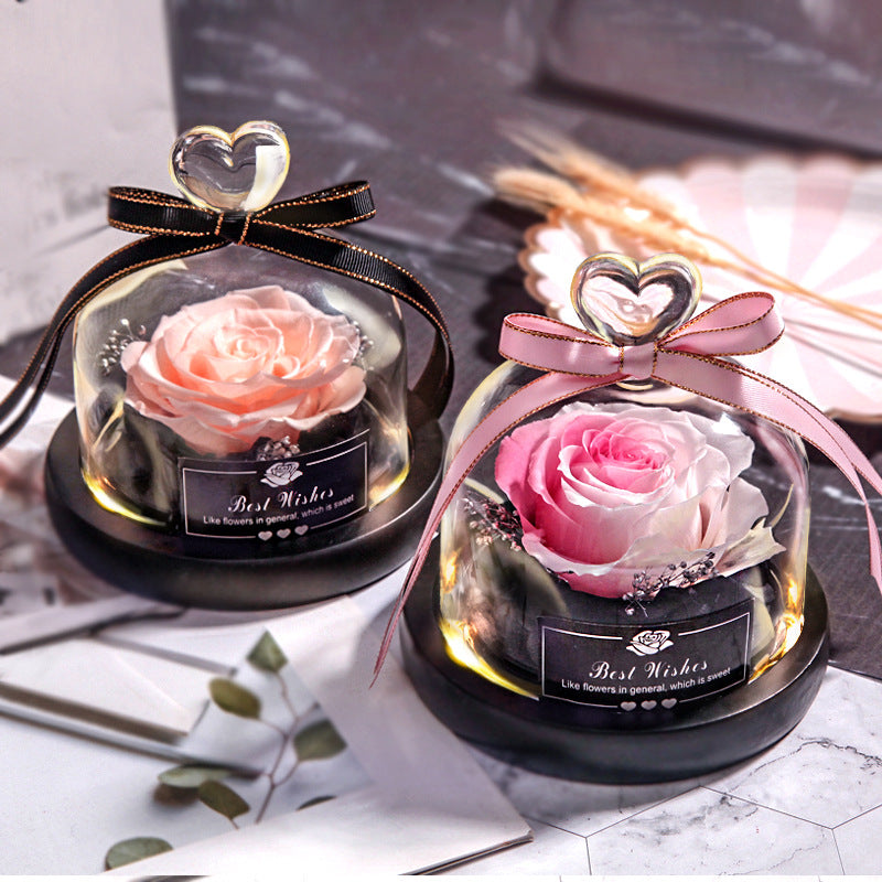 Everlasting flower glass cover single with lamp rose teacher's day gift for teacher creative gift cross-border manufacturer