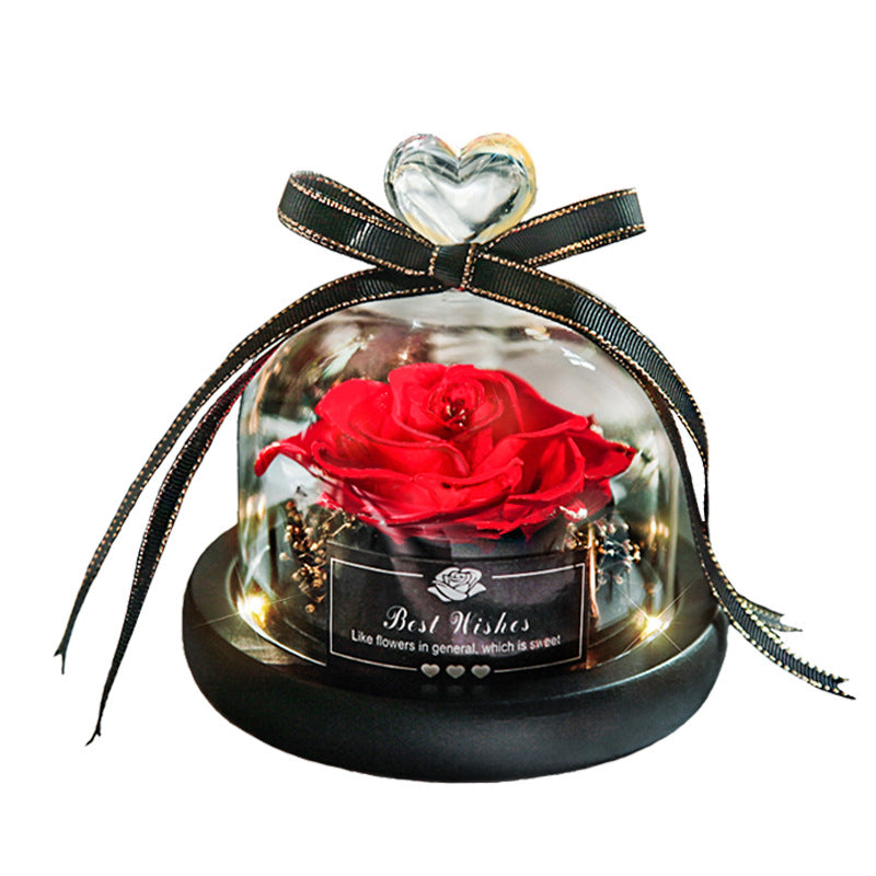 Everlasting flower glass cover single with lamp rose teacher's day gift for teacher creative gift cross-border manufacturer