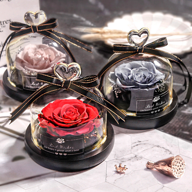 Everlasting flower glass cover single with lamp rose teacher's day gift for teacher creative gift cross-border manufacturer