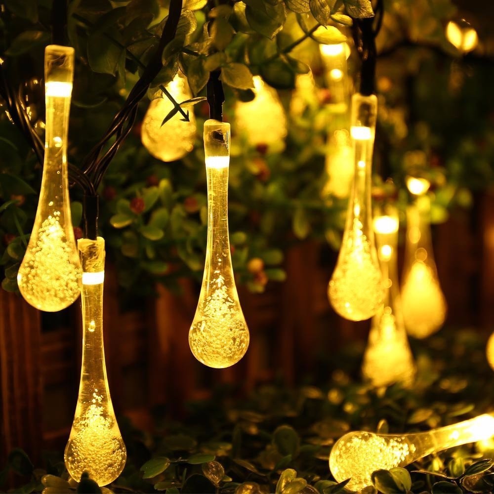 Solar Powered String Light Colorful Raindrop Solar Lamp Waterproof for Christmas Holiday Outdoor Garden Decoration Fairy Lights