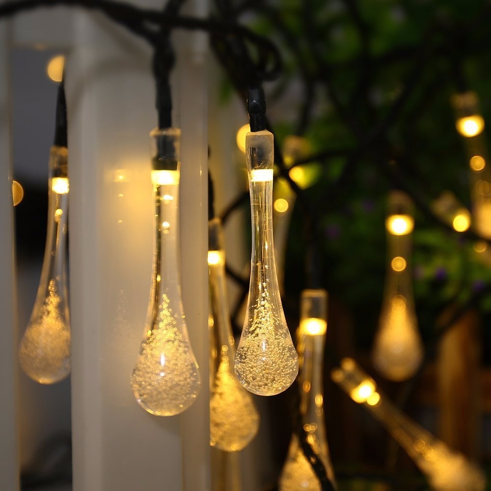 Solar Powered String Light Colorful Raindrop Solar Lamp Waterproof for Christmas Holiday Outdoor Garden Decoration Fairy Lights
