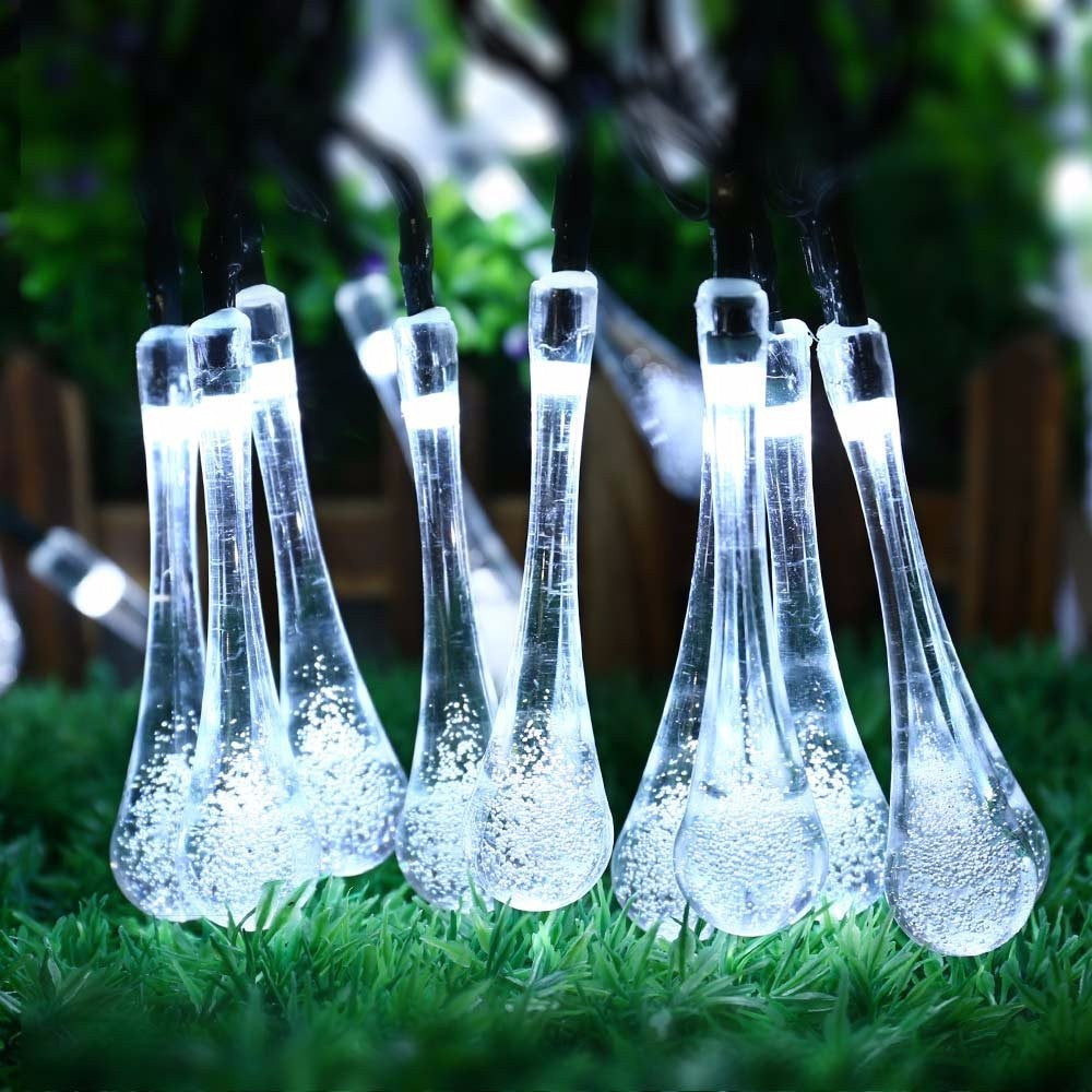 Solar Powered String Light Colorful Raindrop Solar Lamp Waterproof for Christmas Holiday Outdoor Garden Decoration Fairy Lights