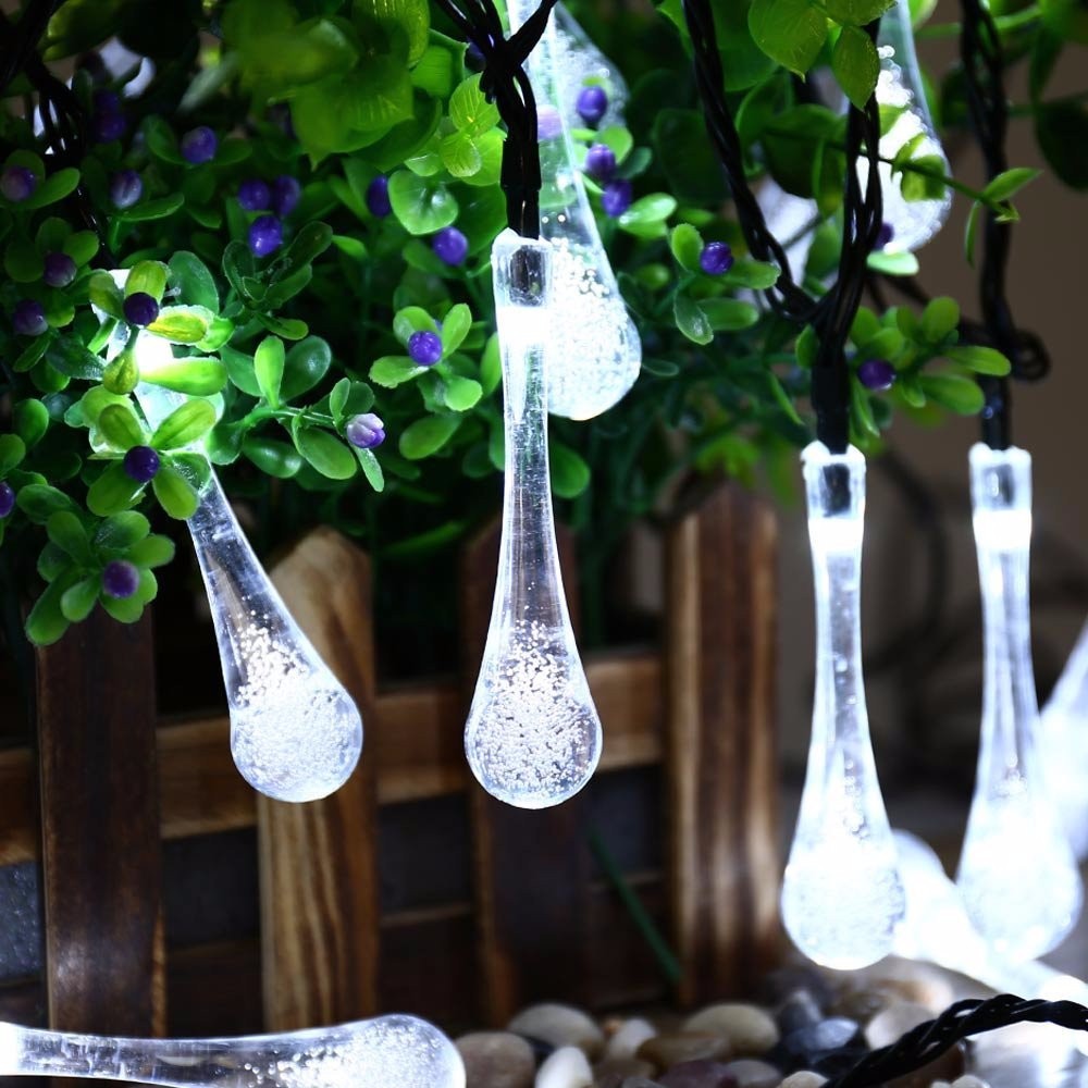 Solar Powered String Light Colorful Raindrop Solar Lamp Waterproof for Christmas Holiday Outdoor Garden Decoration Fairy Lights
