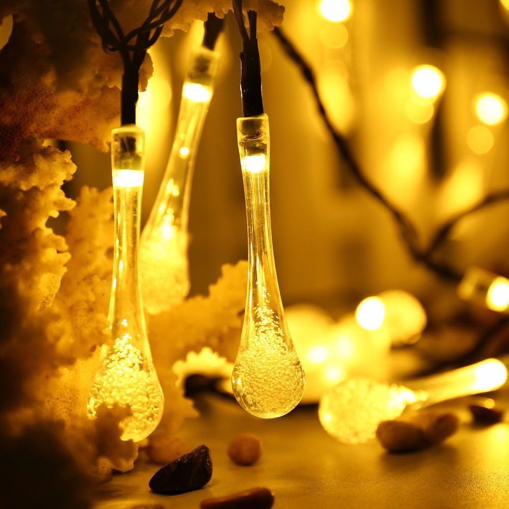 Solar Powered String Light Colorful Raindrop Solar Lamp Waterproof for Christmas Holiday Outdoor Garden Decoration Fairy Lights