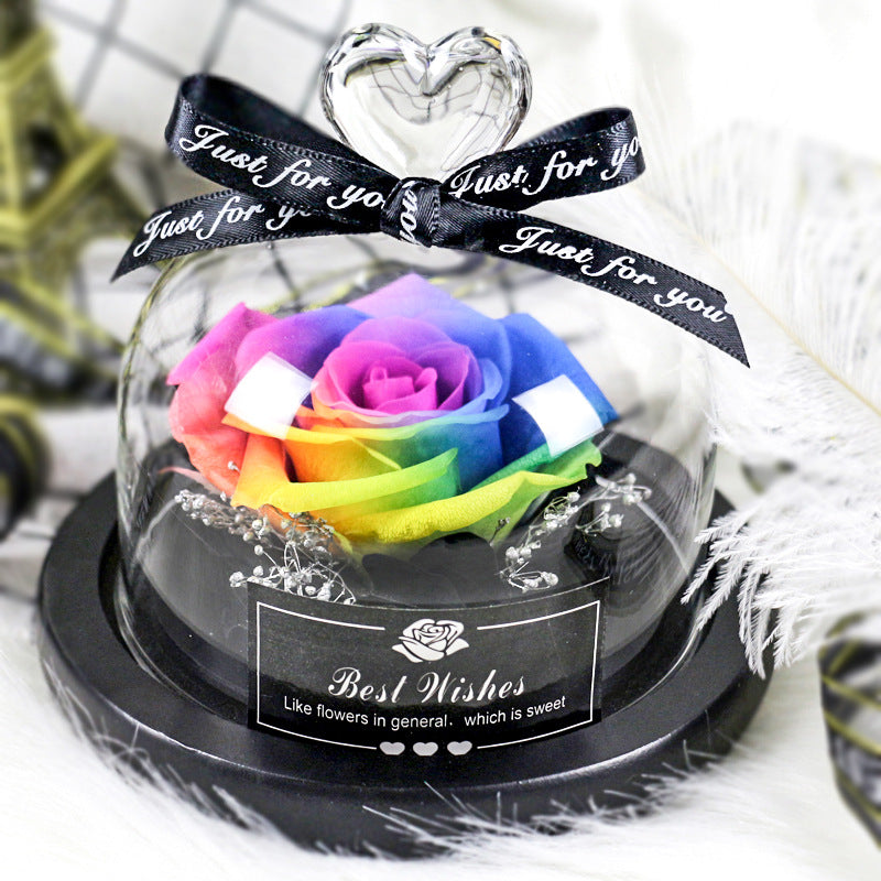 Everlasting flower glass cover single with lamp rose teacher's day gift for teacher creative gift cross-border manufacturer