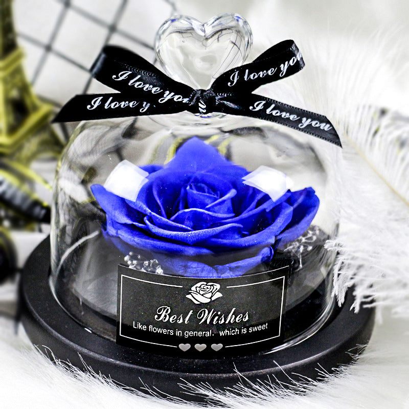 Everlasting flower glass cover single with lamp rose teacher's day gift for teacher creative gift cross-border manufacturer