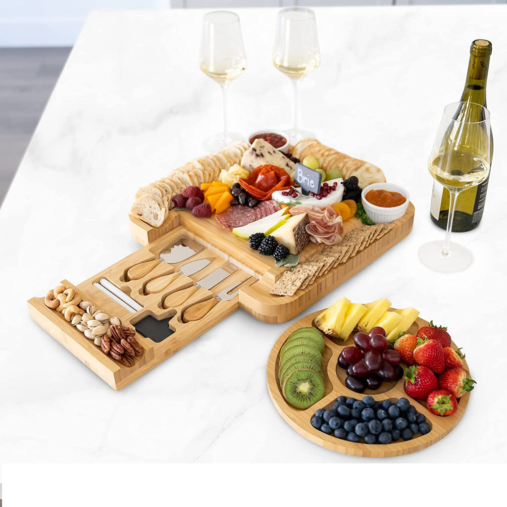 Cross-border bamboo cheese board cheese board set cheese cutting board home fruit bread cutting board with knife and fork cutting board