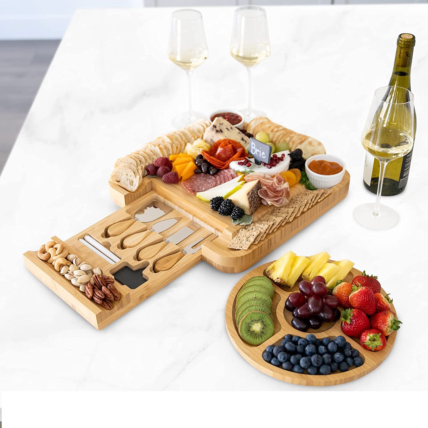 Cross-border bamboo cheese board cheese board set cheese cutting board home fruit bread cutting board with knife and fork cutting board