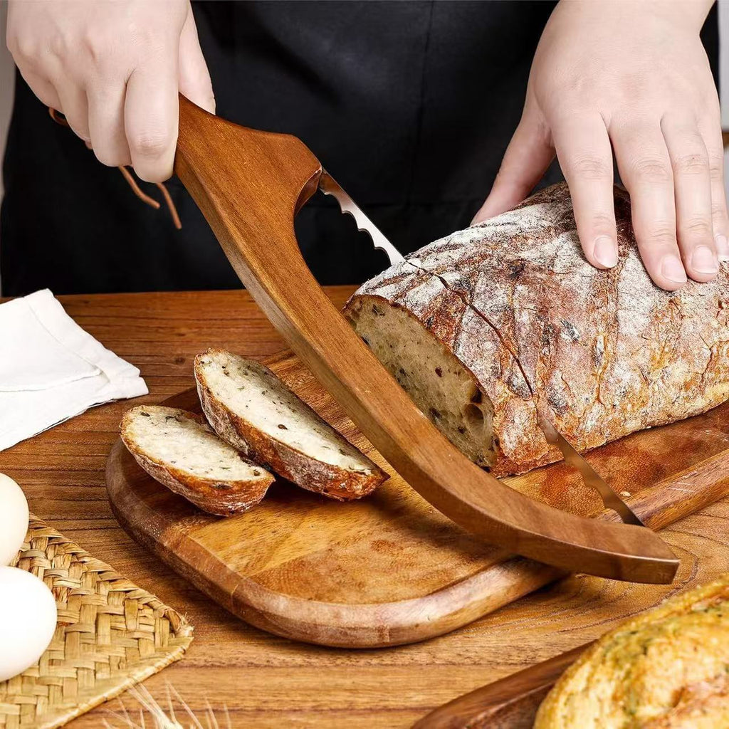Wooden brown bread knife toast saw simple bread cutting tool baguette kitchen baking tool bread knife