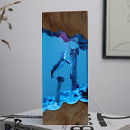 Cave whale diver desktop ornament, marine art craft, solid wood resin lamp, birthday gift, jewelry