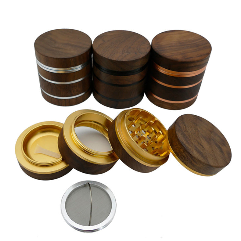 Cross-border e-commerce new walnut aluminum alloy 63mm4-layer tobacco grinder grinder