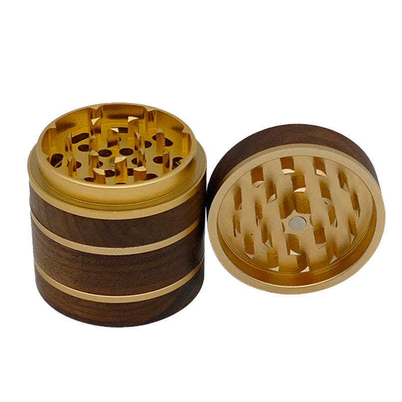 Cross-border e-commerce new walnut aluminum alloy 63mm4-layer tobacco grinder grinder