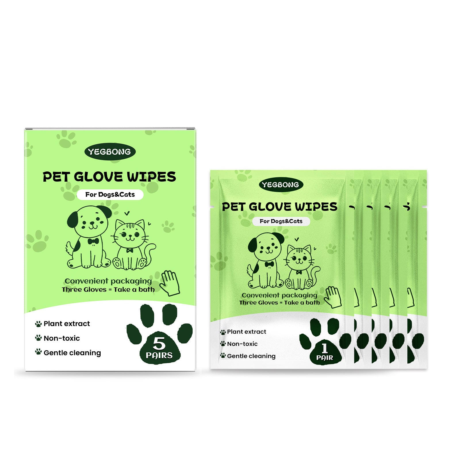 YEGBONG Pet Cleaning Gloves - No Washing Required, Cleansing Gloves for Cats and Dogs to Remove Dirt and Odors Without Bathing