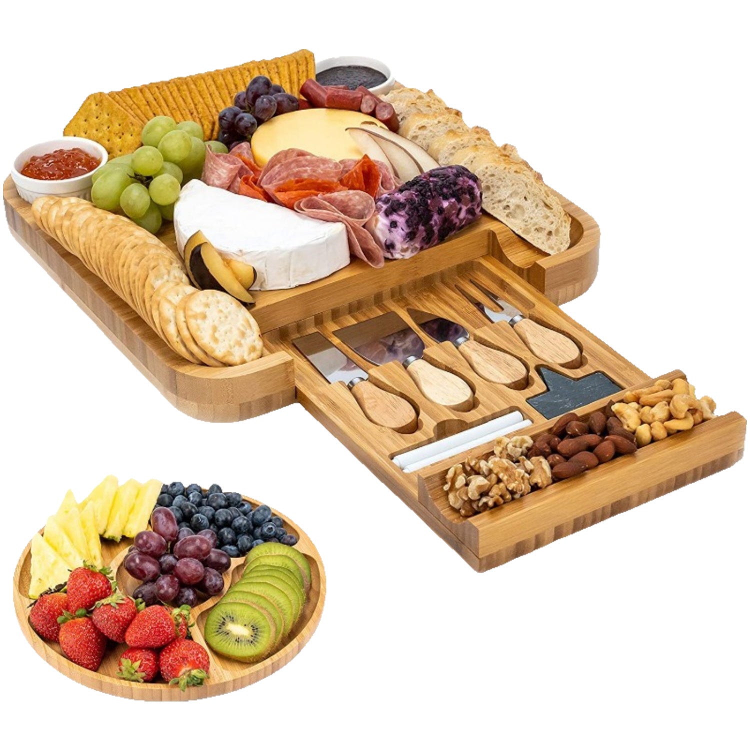 Cross-border bamboo cheese board cheese board set cheese cutting board home fruit bread cutting board with knife and fork cutting board