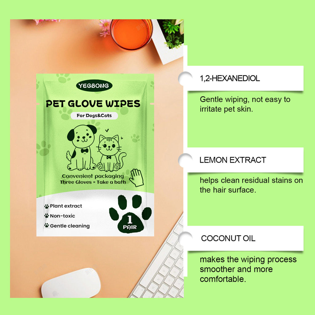 YEGBONG Pet Cleaning Gloves - No Washing Required, Cleansing Gloves for Cats and Dogs to Remove Dirt and Odors Without Bathing