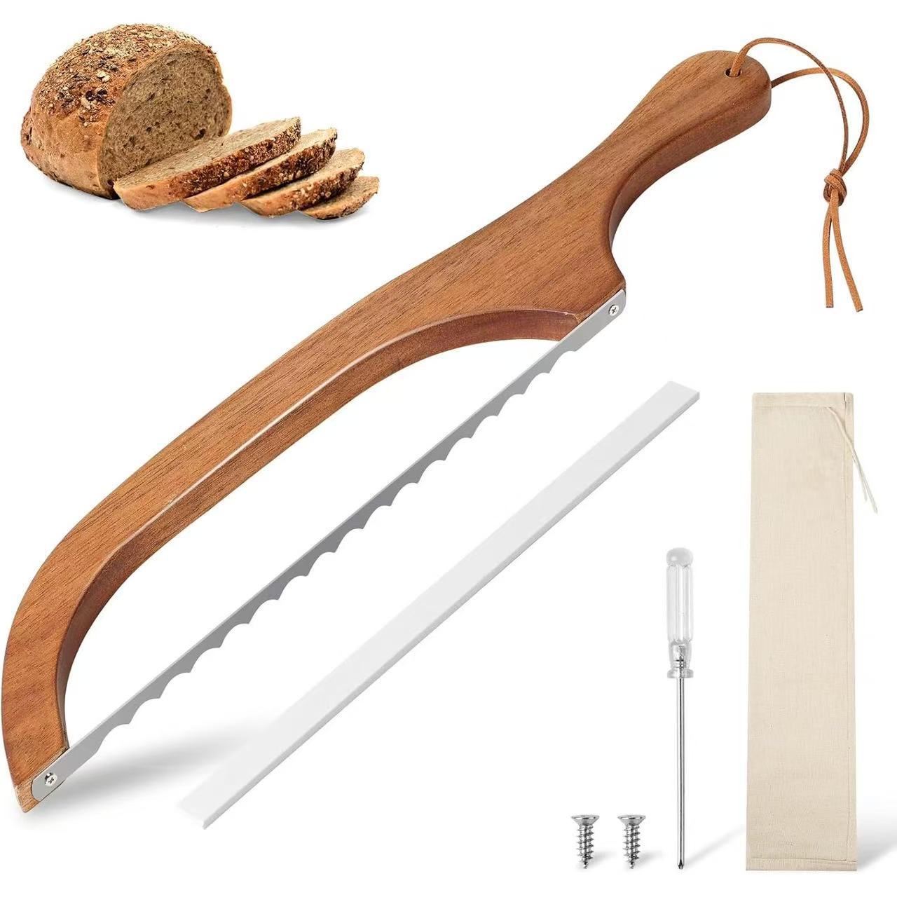 Wooden brown bread knife toast saw simple bread cutting tool baguette kitchen baking tool bread knife