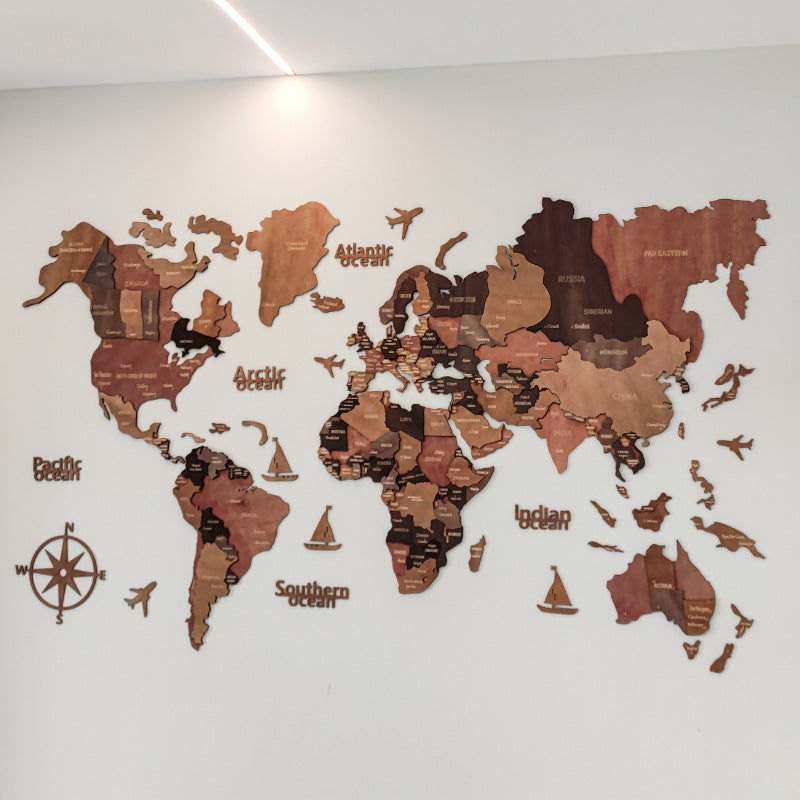 Amazon cross-border new natural 3D wooden world map office living room home school background wall decoration