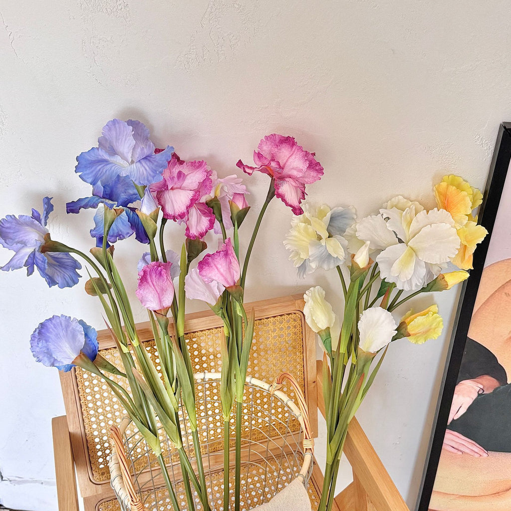 3-headed Alice Iris artificial flowers, oil painting style, home decoration, hotel soft furnishing, flower arrangement, photo props