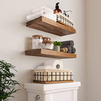 Solid Wood Two-Piece Set Floating Shelves Rustic Kitchen Bathroom Wooden Wall Shelves
