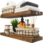 Solid Wood Two-Piece Set Floating Shelves Rustic Kitchen Bathroom Wooden Wall Shelves