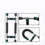 Fitness equipment with black and blue handles on a white background