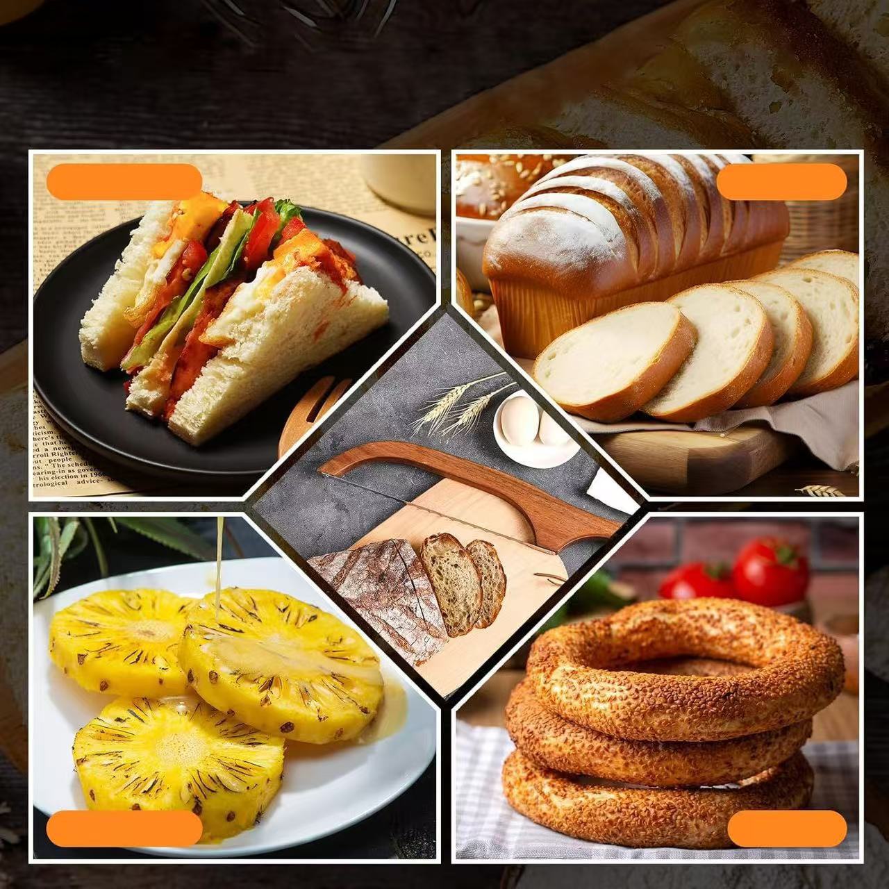 Wooden brown bread knife toast saw simple bread cutting tool baguette kitchen baking tool bread knife